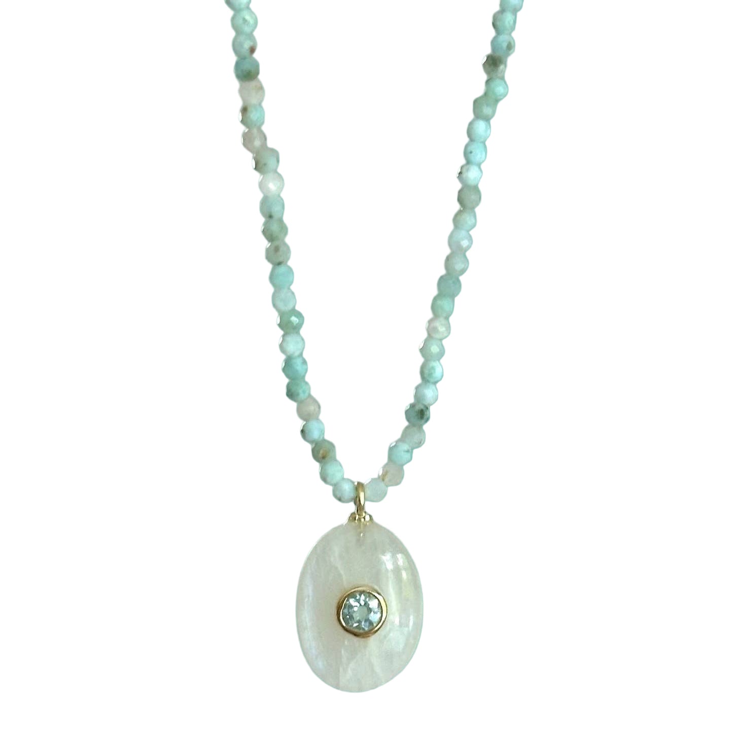 Necklace with a pendant on a teal background