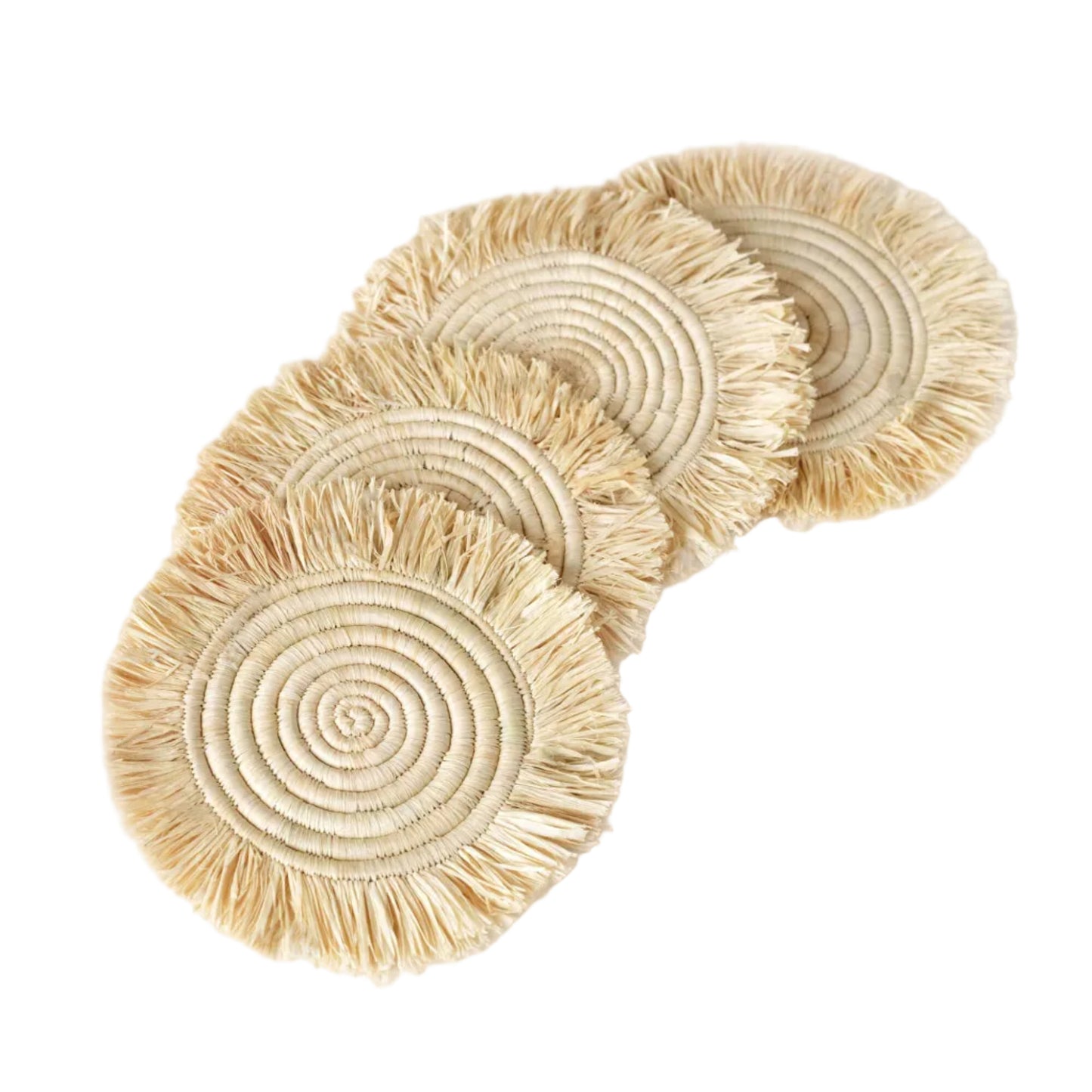 Natural Raffia Fringe Set of 4 Coasters