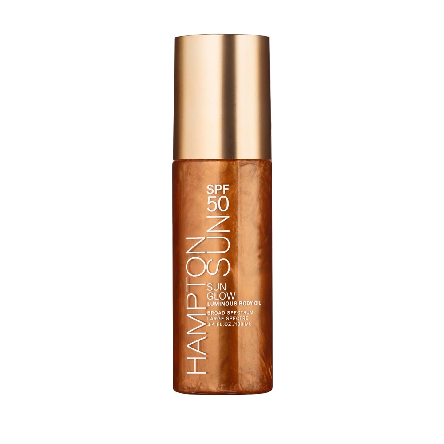 Hampton Sun Sun Glow Luminous Body Oil bottle on a white background