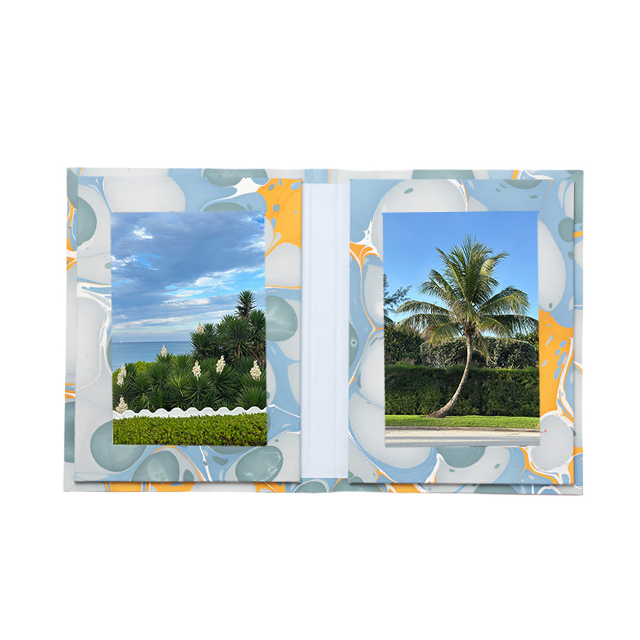 Marbled Picture Frame Folding Book- Blue/Gray