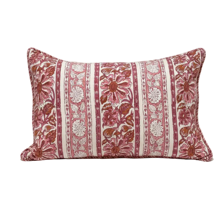 Pink Block Print Lumbar Pillow