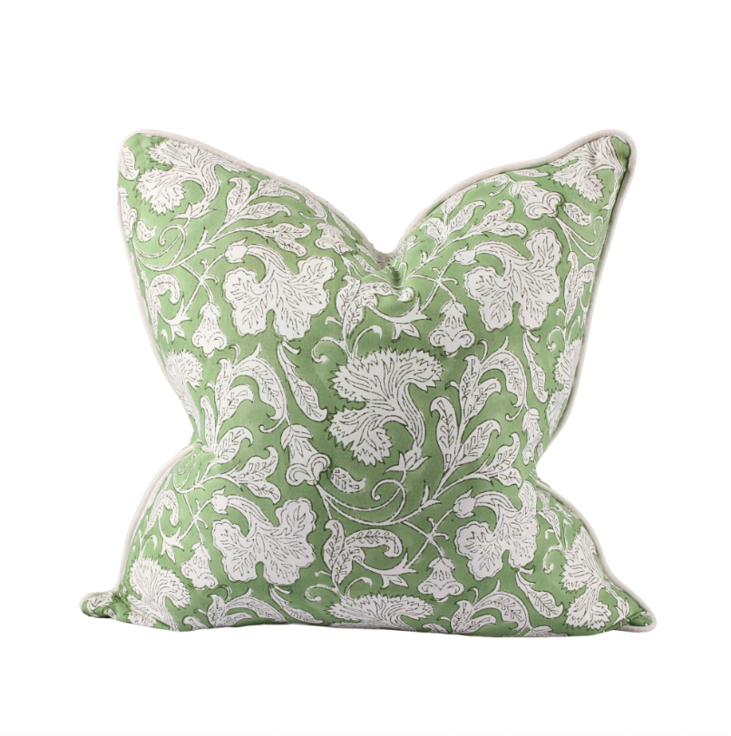Green Floral Block Print Pillow