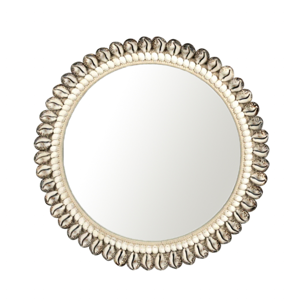 Nikki Round Shell Mirror in Brown