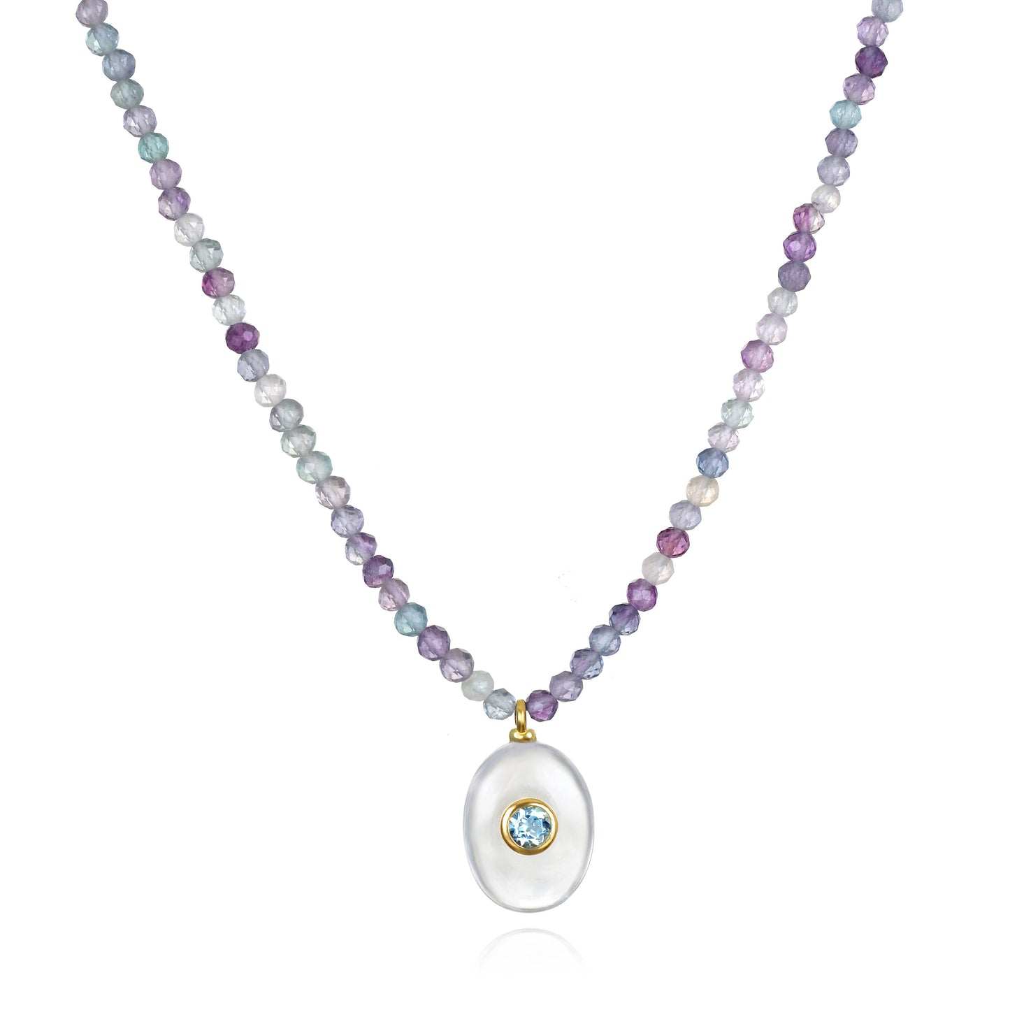 Triple Gemstone Beaded Necklace- Fluorite, Amethyst & Topaz