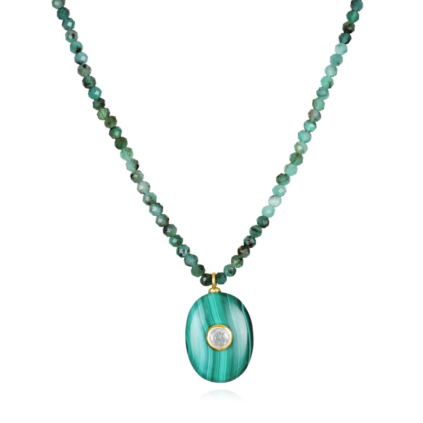 Triple Gemstone Necklace- Malachite, Emerald & Topaz
