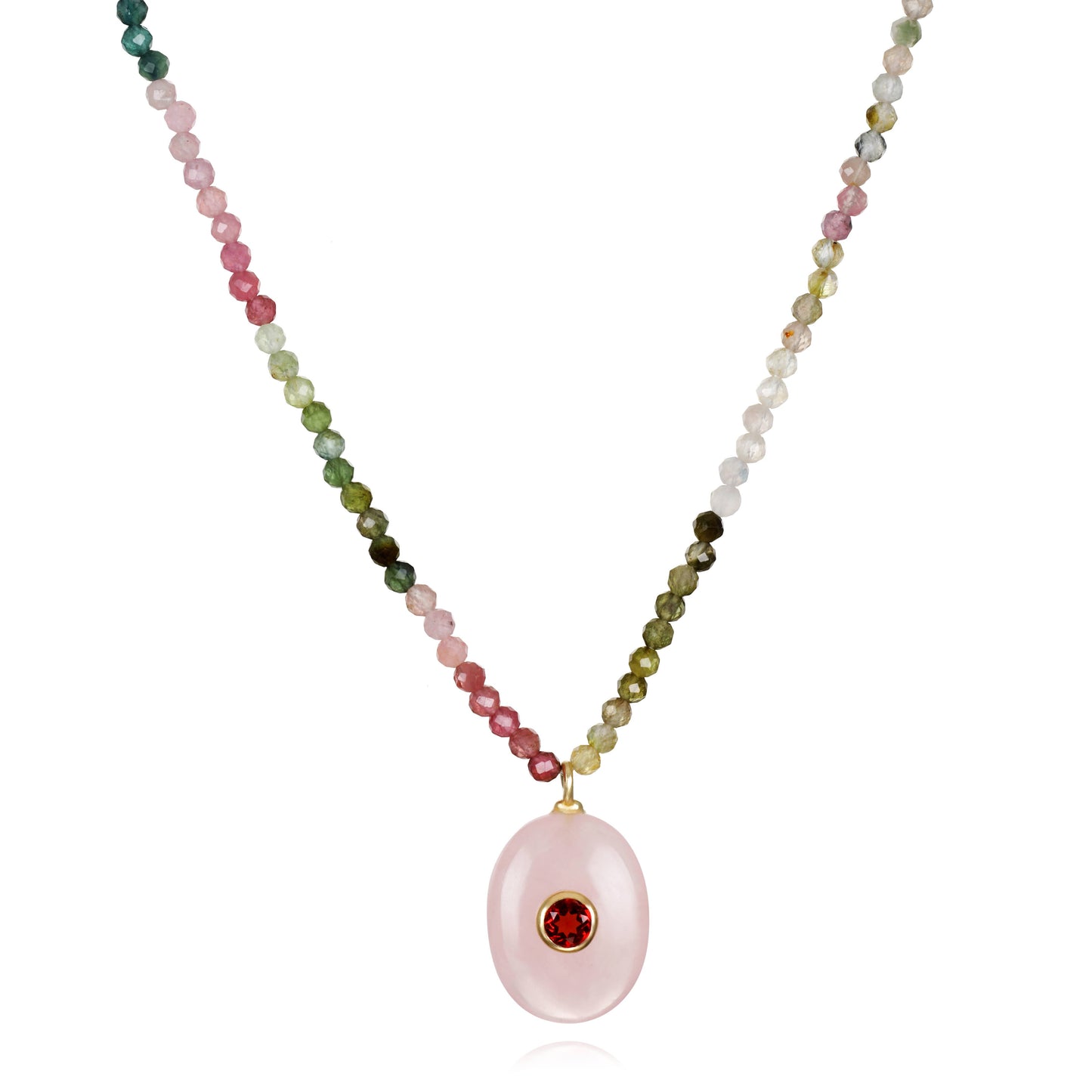 Triple Gemstone- Tourmaline, Garnet & Rose Quartz Necklace