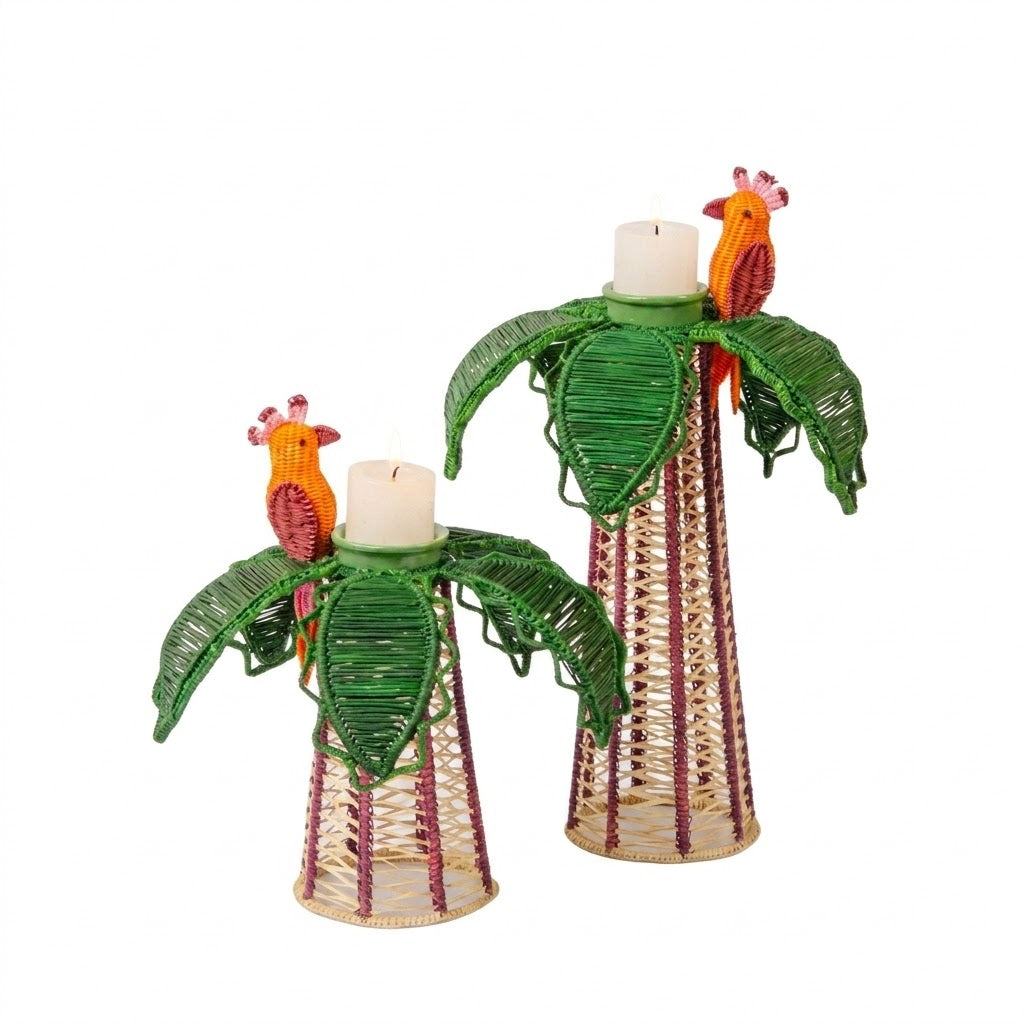 Palm Bird Candle Holder & Flower Vase Set of 2