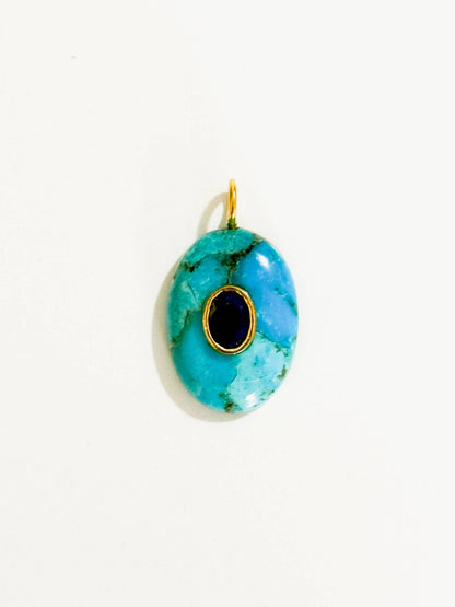 Turquoise/Bezel Lapis Inlay Pendant Charm