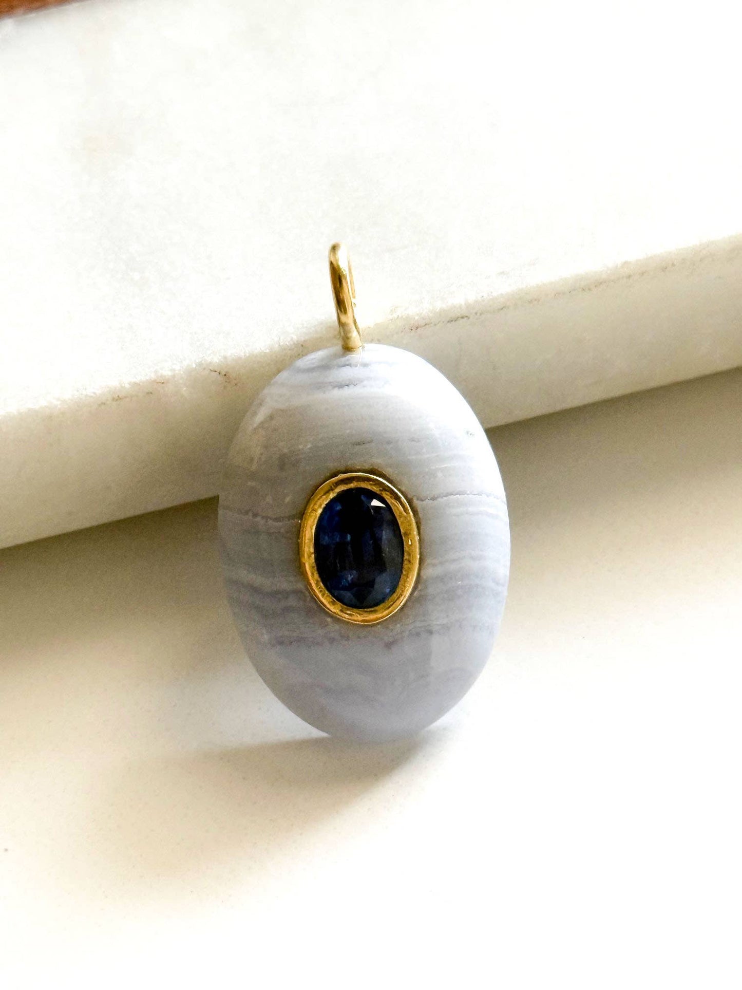 Blue Lace Agate/Bezel Kyanite Inlay Pendant