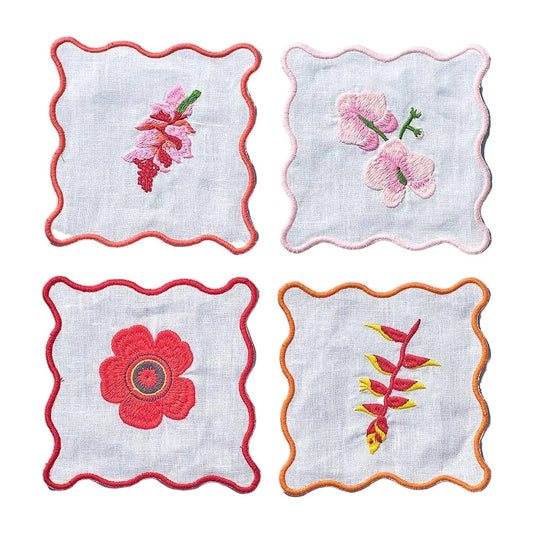 Floral Embroidered Cocktail Napkins