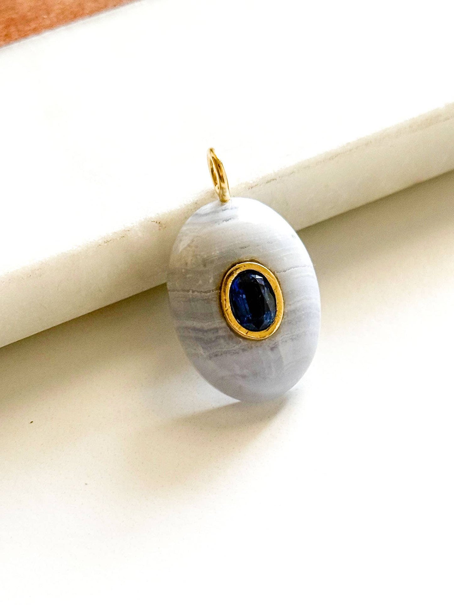 Blue Lace Agate/Bezel Kyanite Inlay Pendant