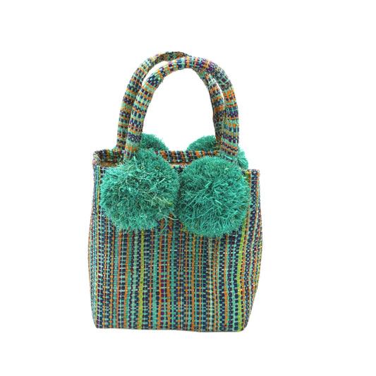 Mini Pompom Bag: Teal Melange