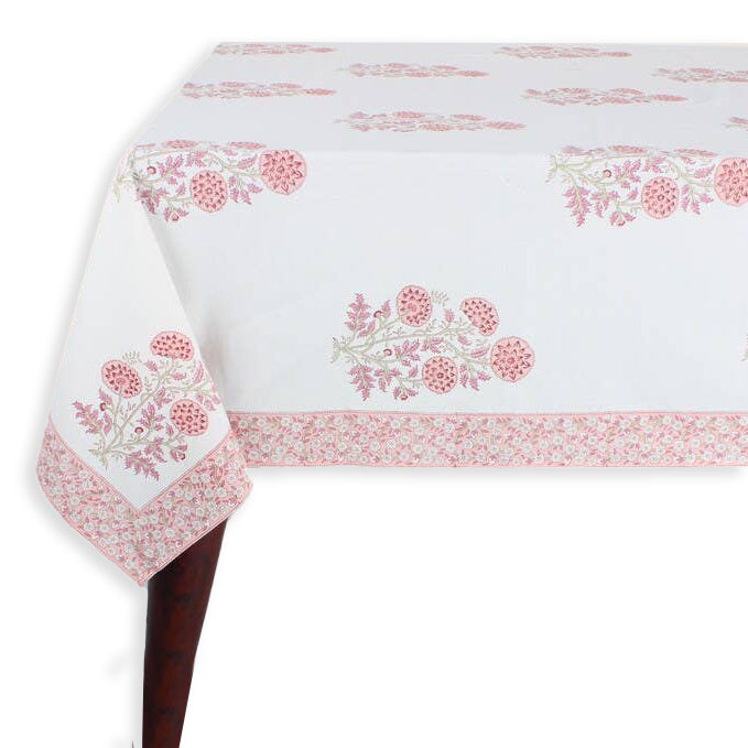 Pink Floral Block Printed Table Cloth