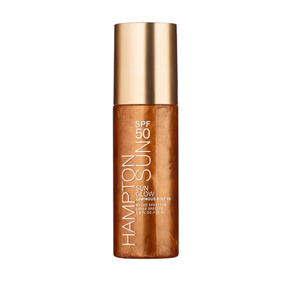 Hampton Sun Sun Glow Luminous Body Oil bottle on a white background