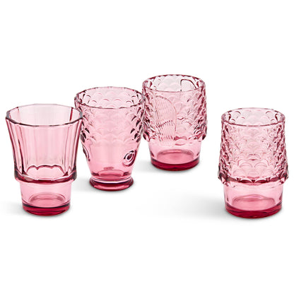 Fish Stacking Drinking Glass S/4- Pink