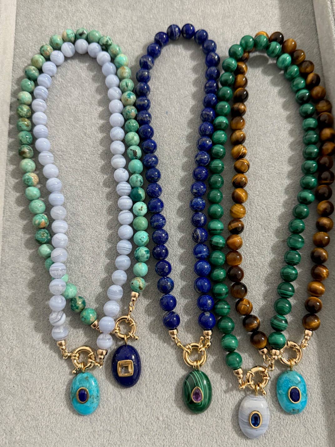 Blue Lace Agate/Bezel Kyanite Inlay Pendant