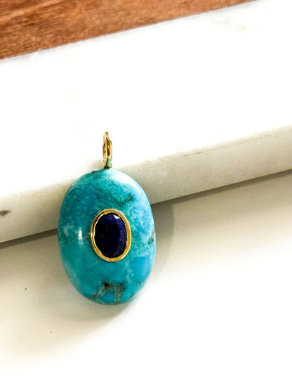 Turquoise/Bezel Lapis Inlay Pendant Charm