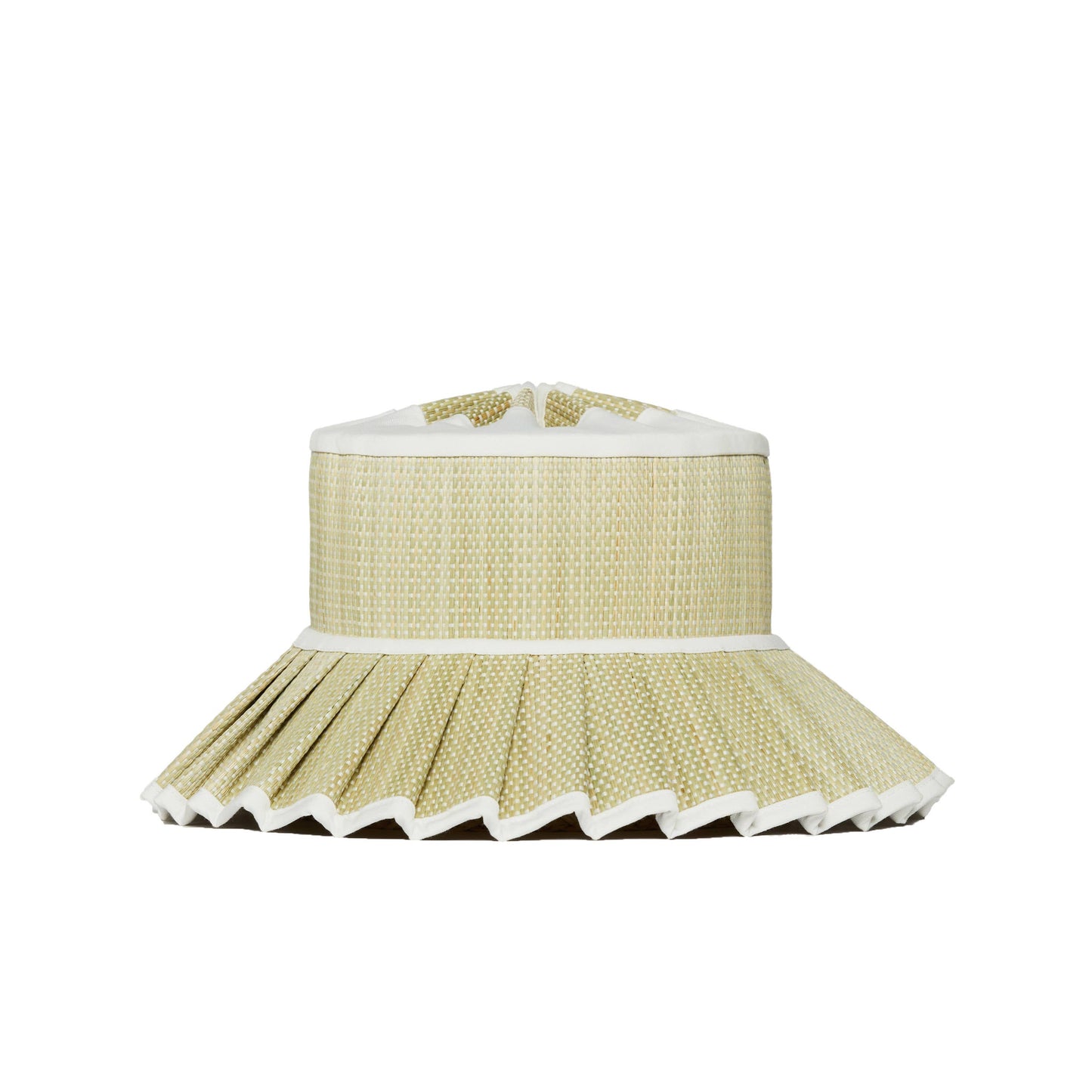 Beige sun visor hat with pleated brim on a white background