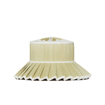 Beige sun visor hat with pleated brim on a white background