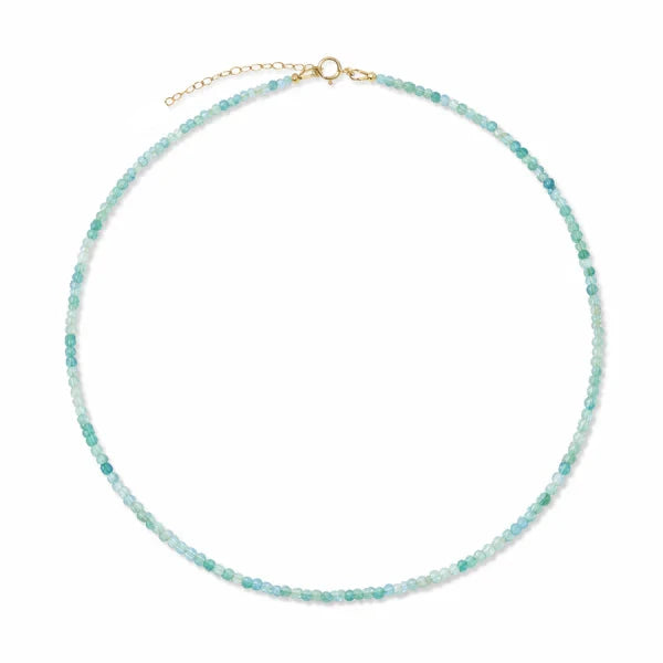 Amazonite Gemstone Necklace with turquoise beads on a white background