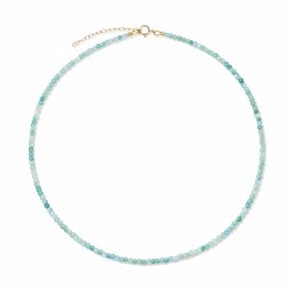 Amazonite Gemstone Necklace with turquoise beads on a white background