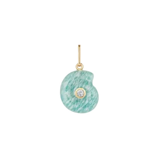 Teal marbled pendant with gold accents on a white background