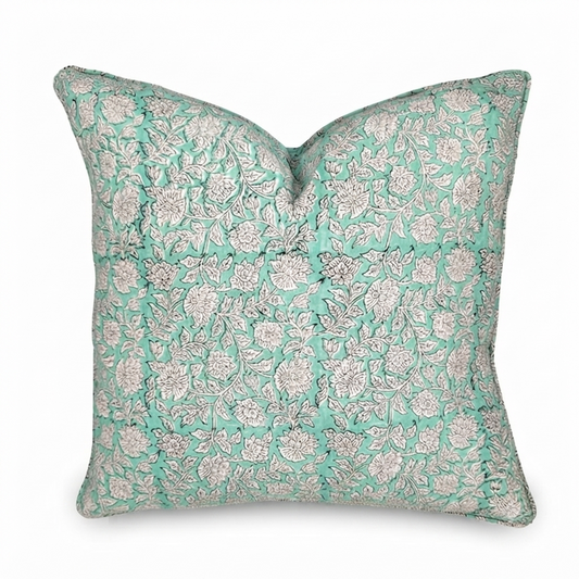 Aqua Harmony Block Print Pillow