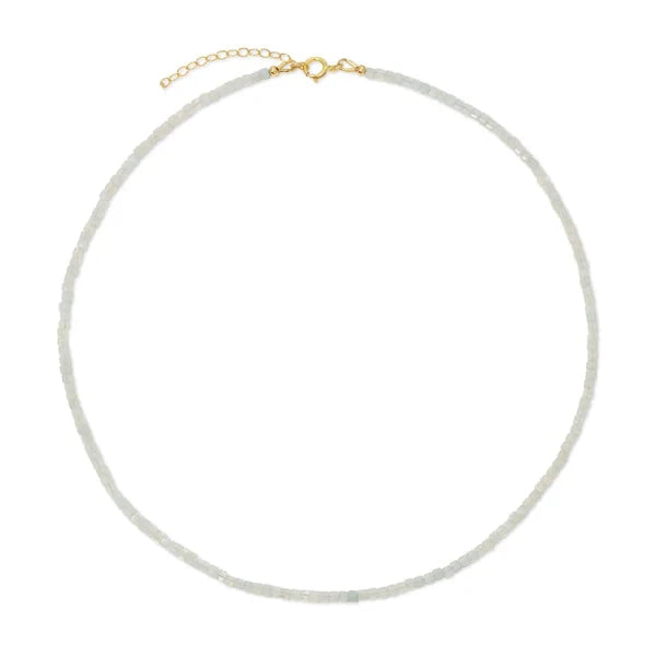 Aqua Marine Gemstone Necklace with gold clasp on a white background