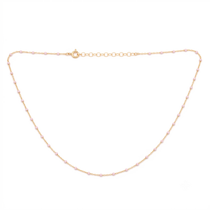Baby Pink Enamel Necklace on a gold chain
