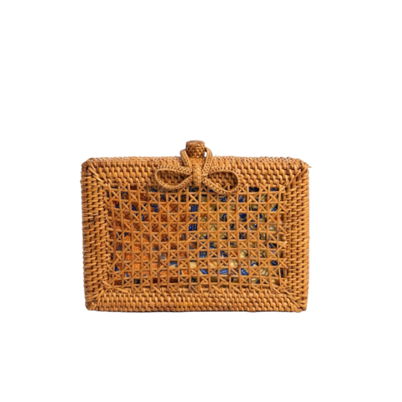 Woven clutch bag on a white background