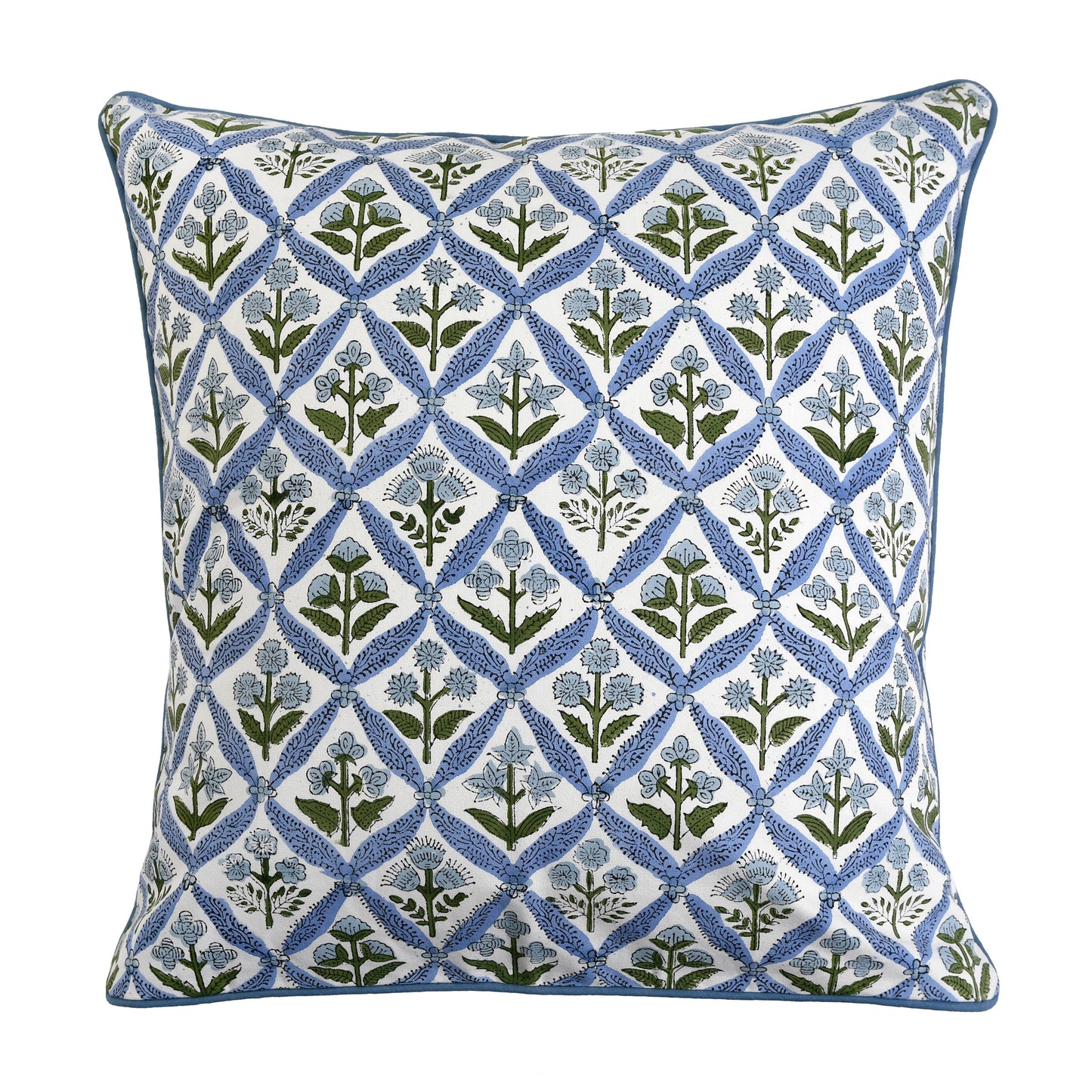 Blue Floral Block Printed Pillow