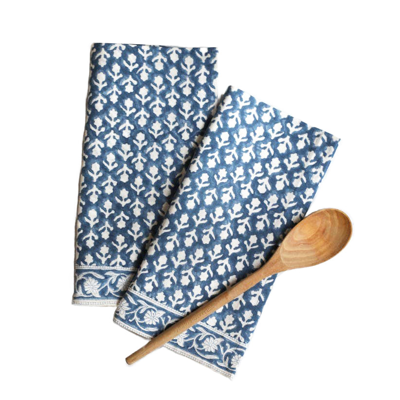 Blue Floral Kitchen Towels S/2