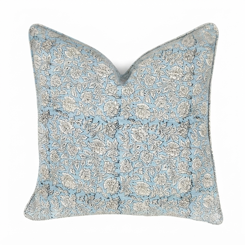 Blue Harmony Block Print Pillow