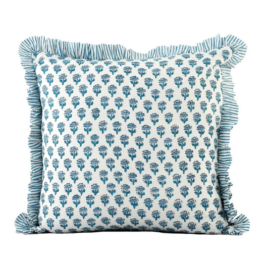 Blue Mini Flower Block Print Pillow