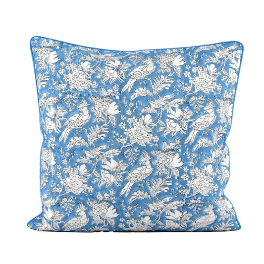 Blue Parrot Block Print Pillow