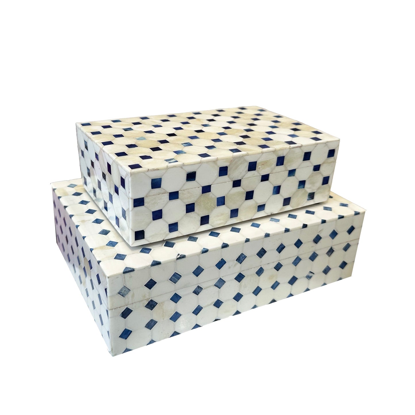 Blue Checkered Bone Box