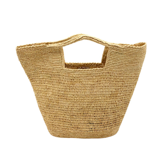 Woven straw bag on a white background