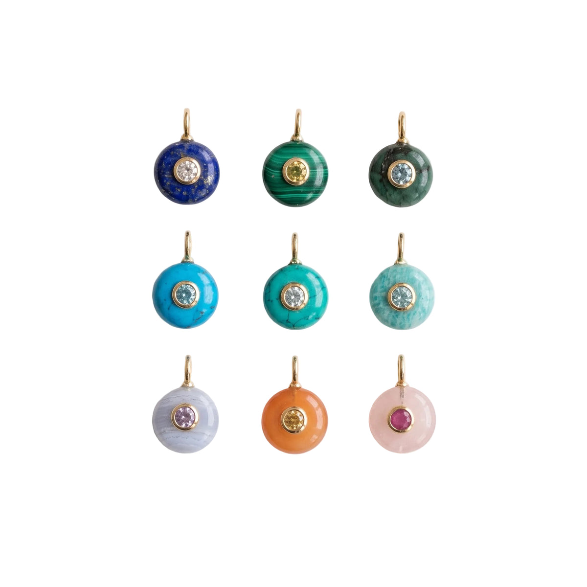 Delicate Gemstone Dot Charms with topaz inlay