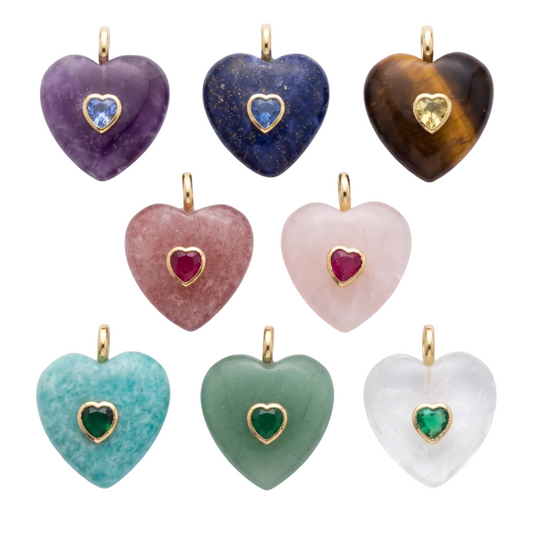 Double Gemstone Heart Charms