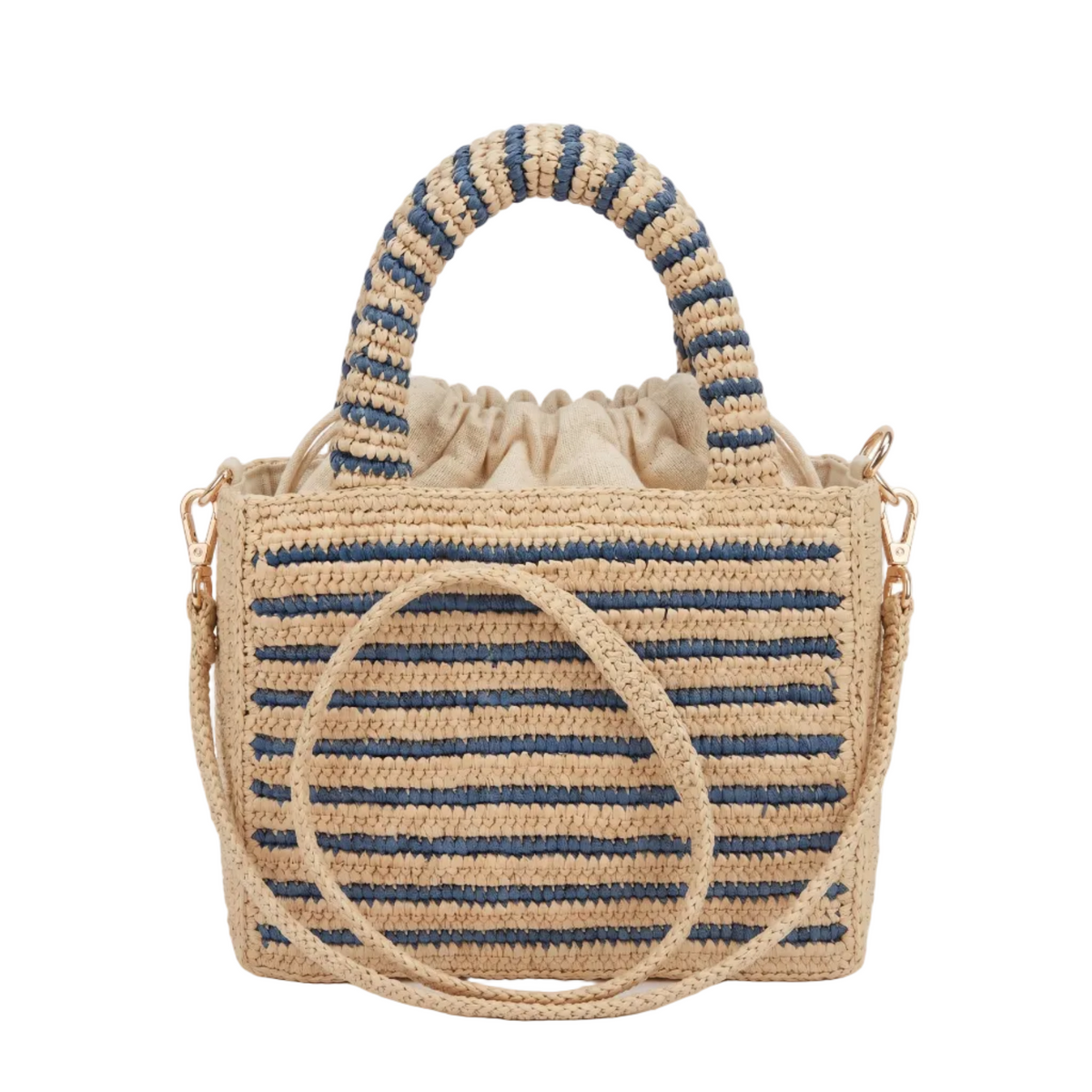 Blue Striped Raffia Bag