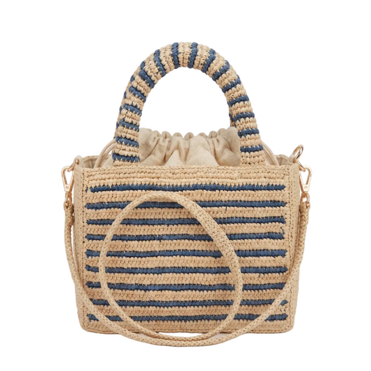 Blue Striped Raffia Bag