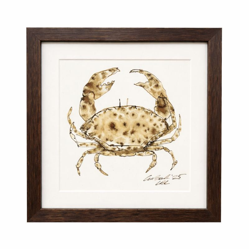 Framed artwork of a crab on a white background