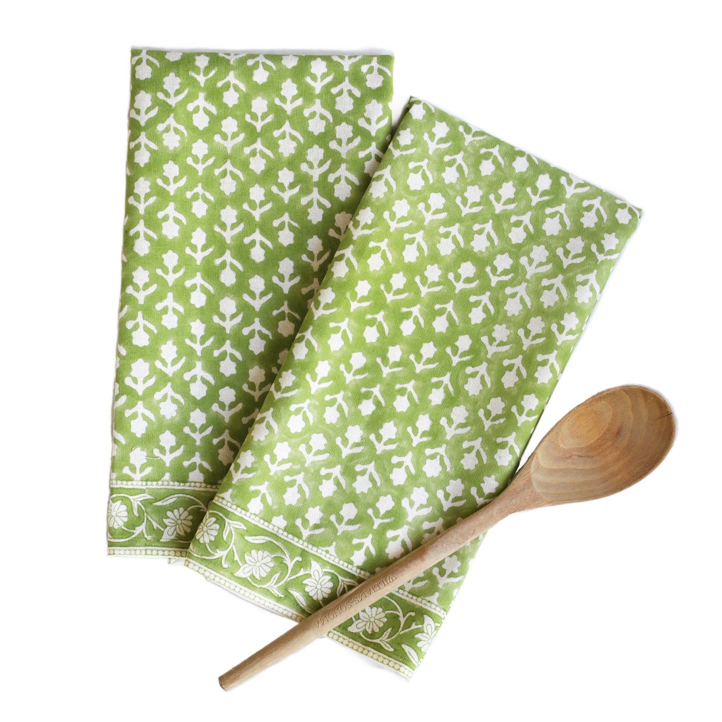 Green Floral Kitchen Towels S/2