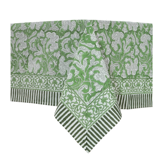 Green Block Printed Table Cloth