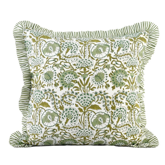 Green Lotus Block Print Pillow