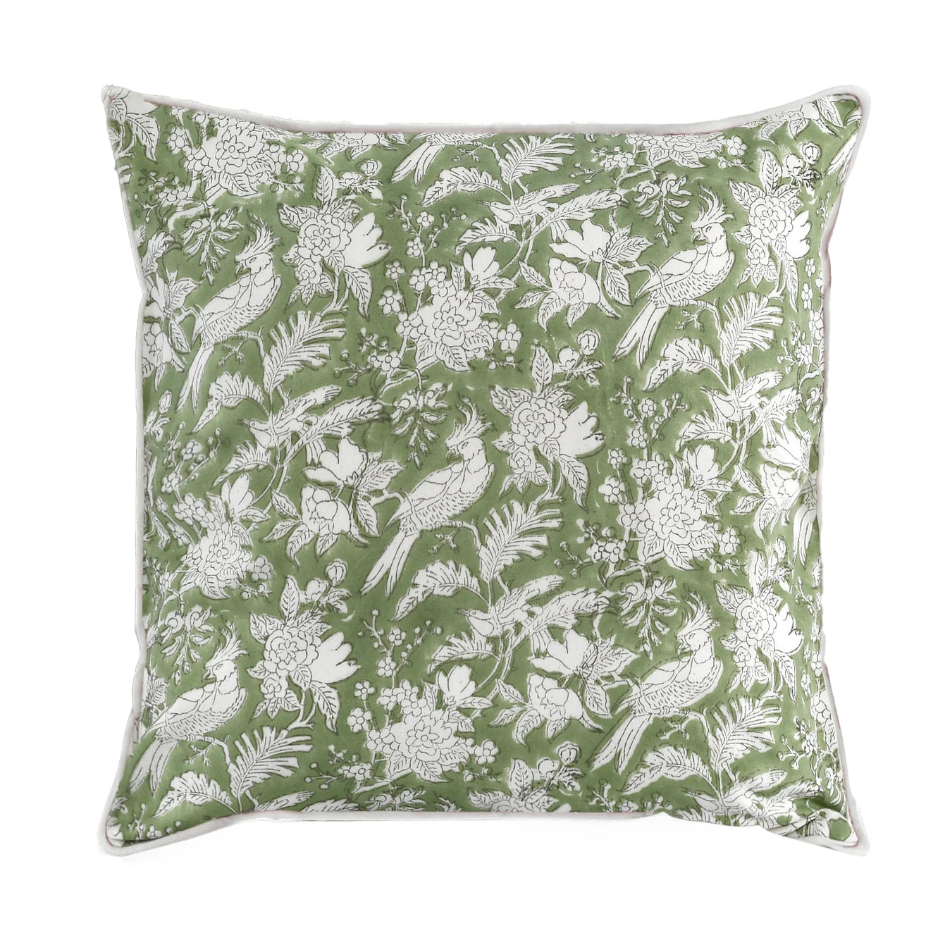 Green Parrot Block Print Pillow