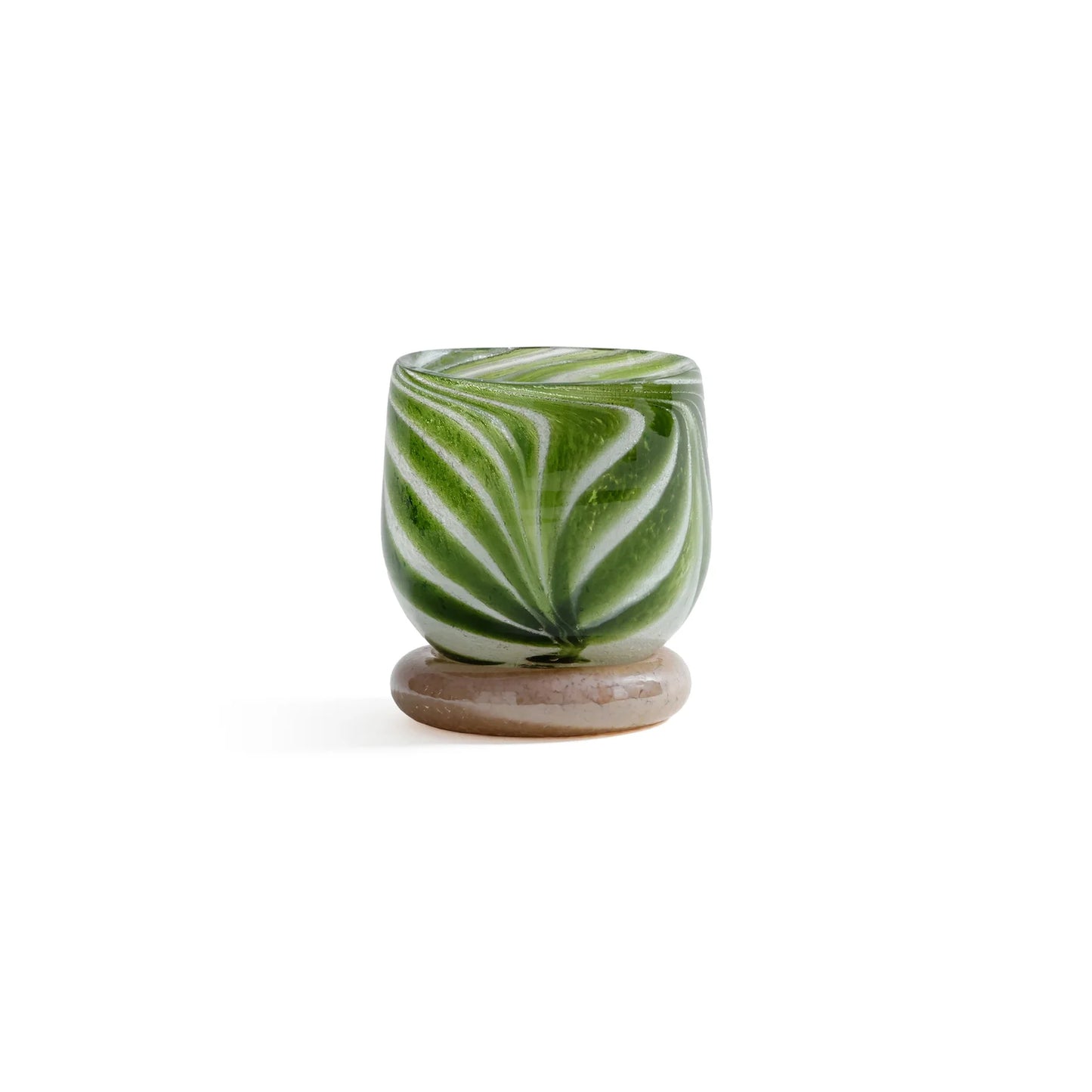 Green and white marbled ceramic candle holder on a white background