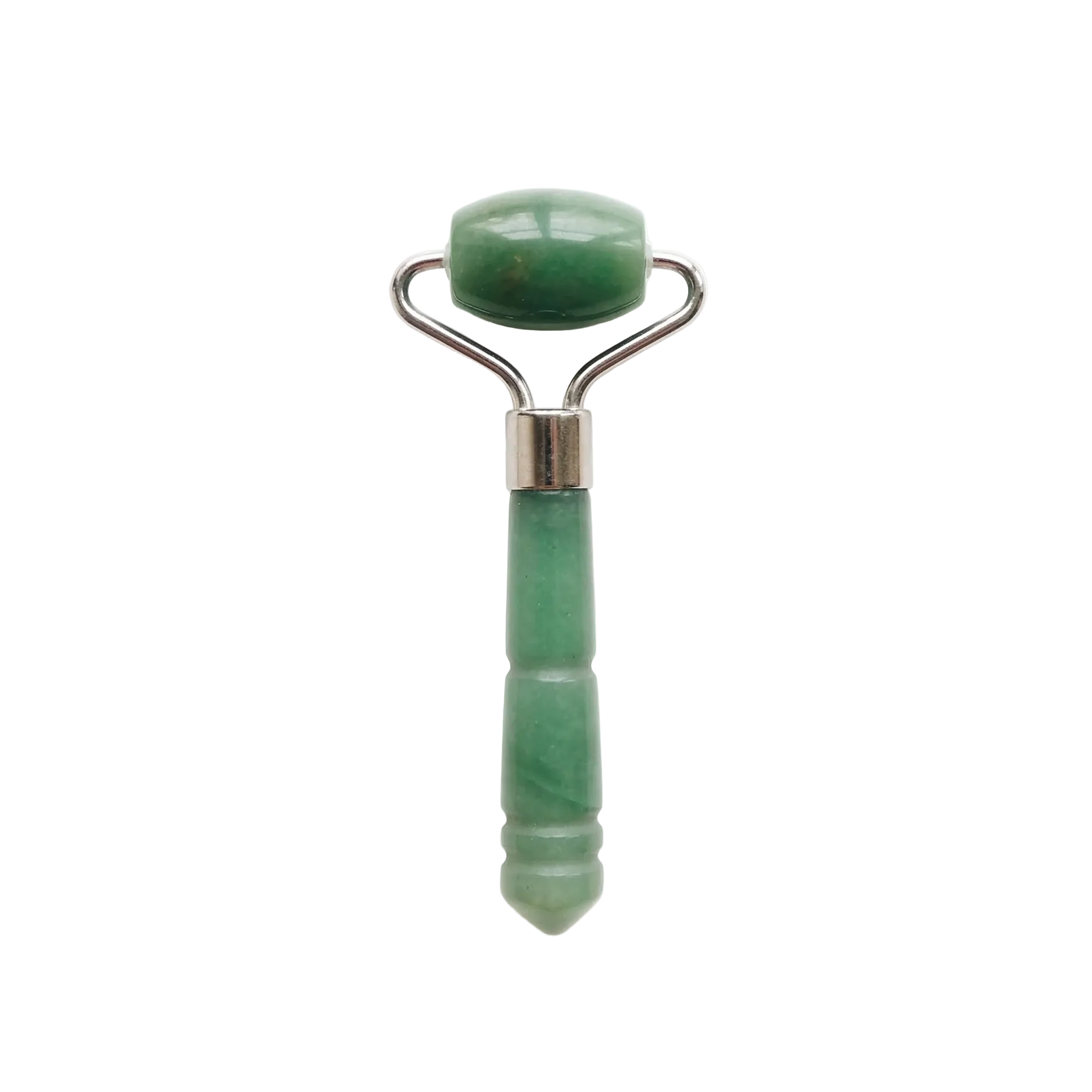 Green jade roller on a white background