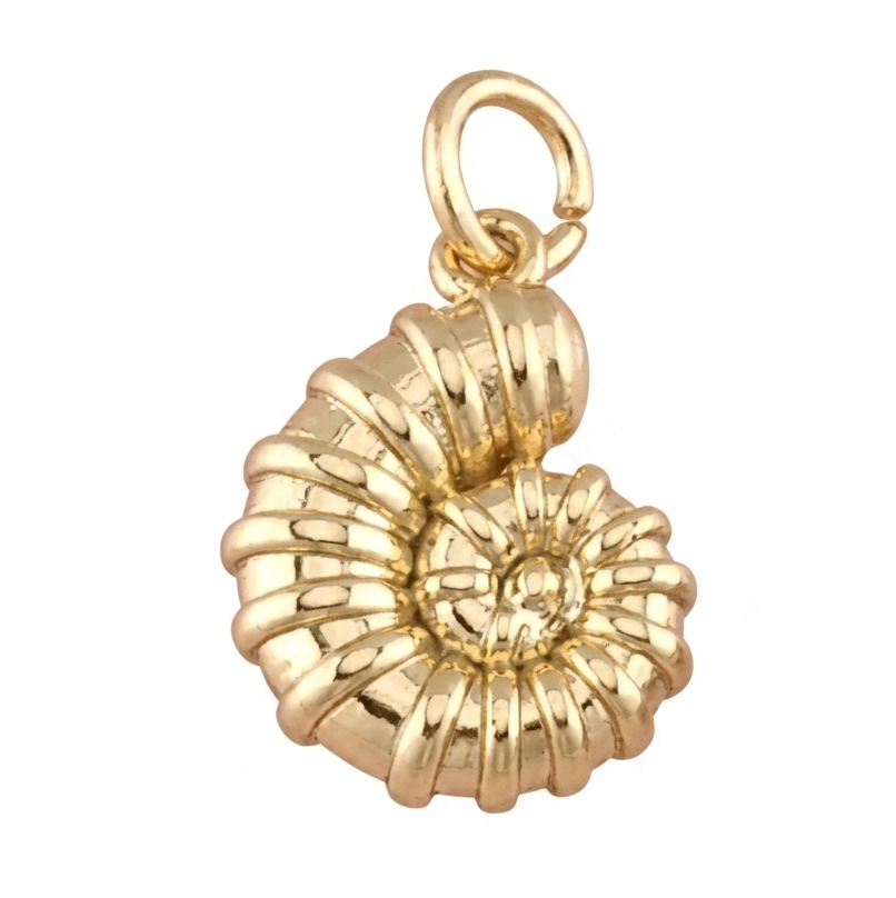 Gold shell pendant on a white background