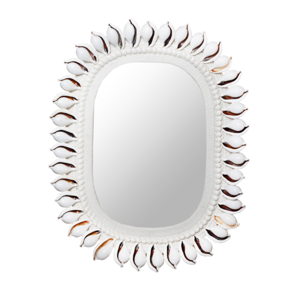 Decorative shell mirror with a white background